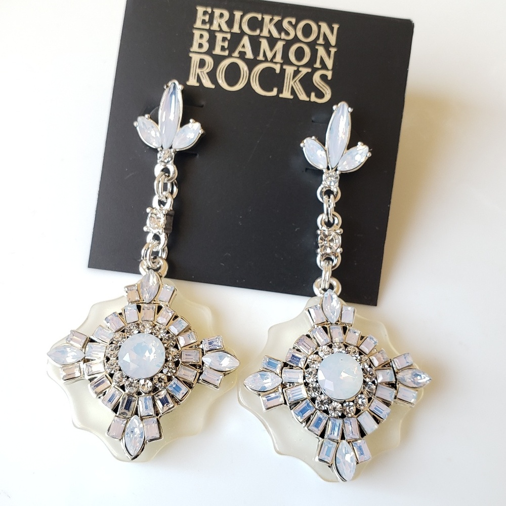 Erickson Beamon Rocks Silvertone Earring Opaque Cl - Picture 2 of 8